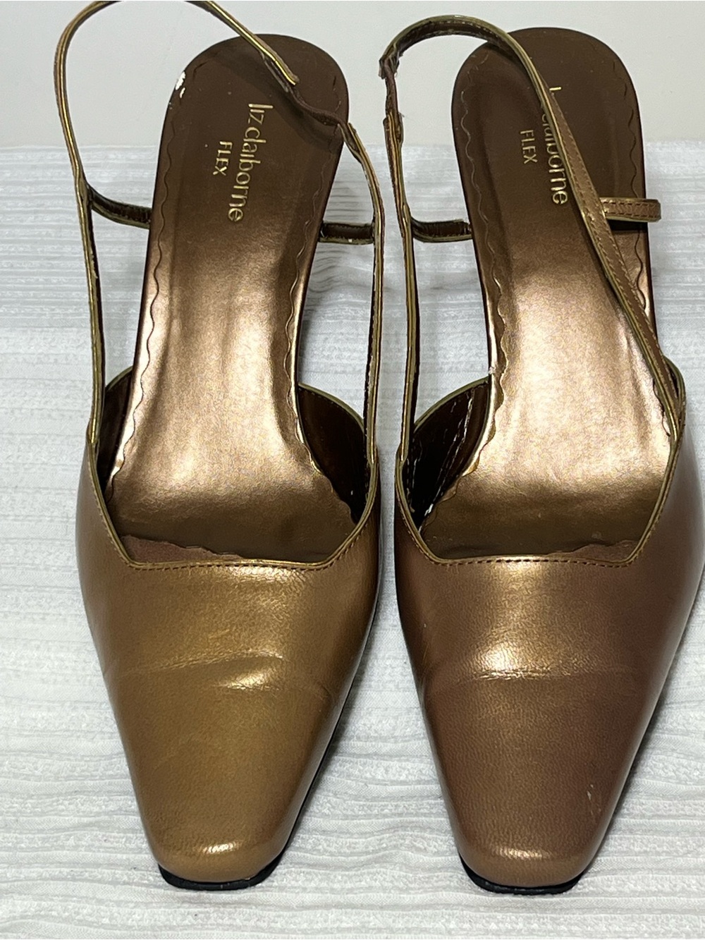 Liz Claiborne Metallic Bronze Pointed Slingback Heels